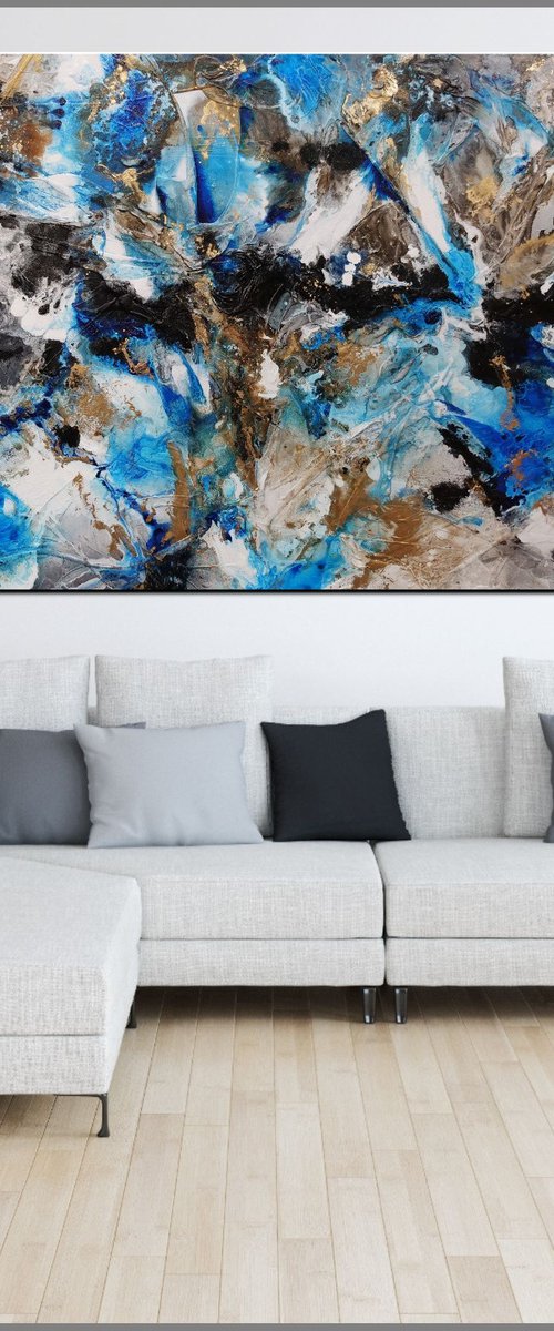 Coastal Grunge 250cm x 150cm Blue Rust Black Abstract Art by Franko