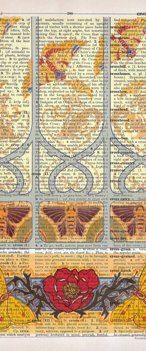 Neue Ornamente - Butterflies - Collage Art Print on Large Real English Dictionary Vintage Book Page by Jakub DK - JAKUB D KRZEWNIAK