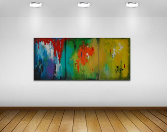 "ABSTRACT #069". Large Abstract Painting. Triptych.