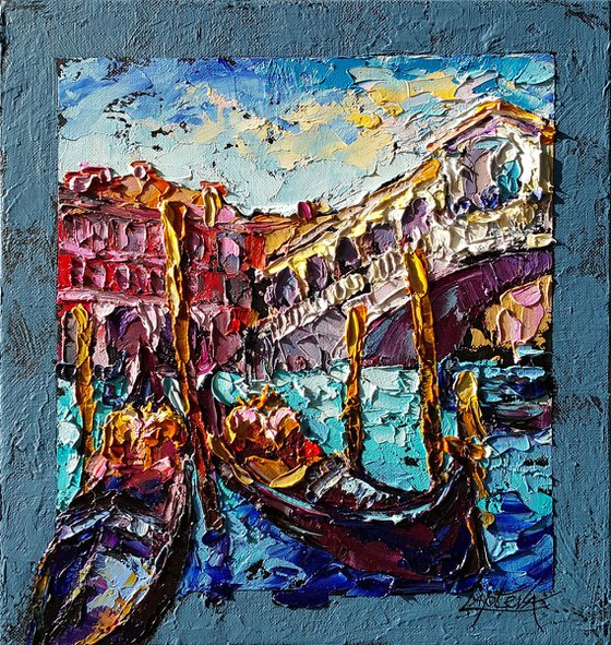 Two gondolas in Venice - little painting for lovers of traveling