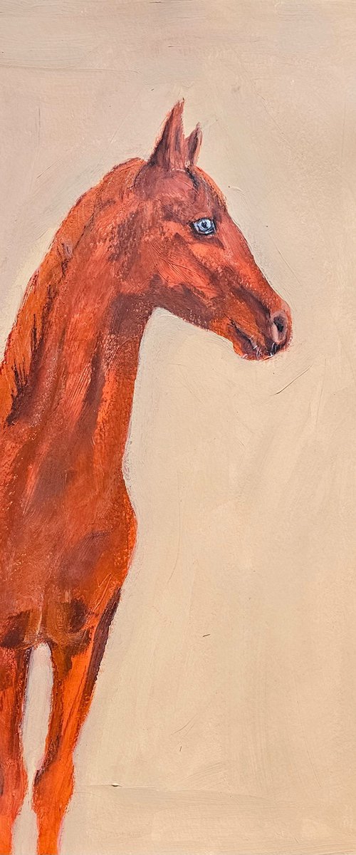 Orange chestnut horse looking at... by Ksenia June