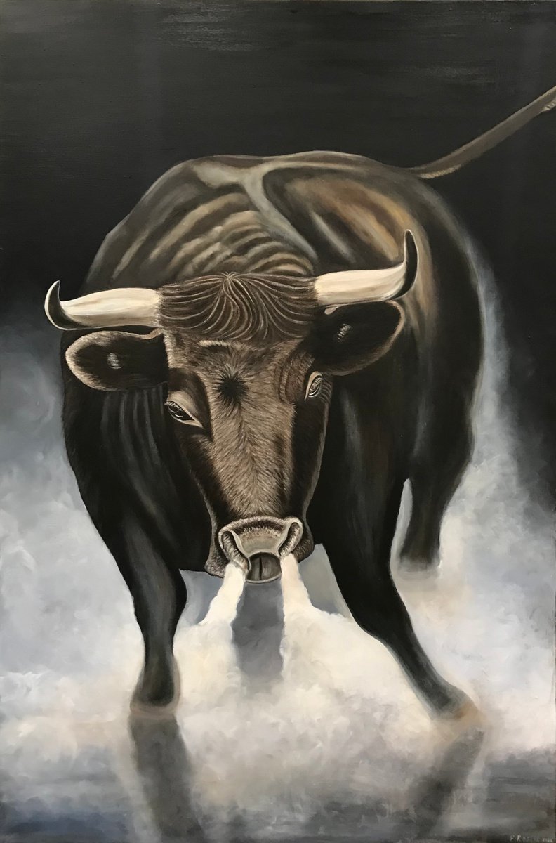 Original oil painting Bull - 80x120 cm (2022) by Evgeniya Roslik