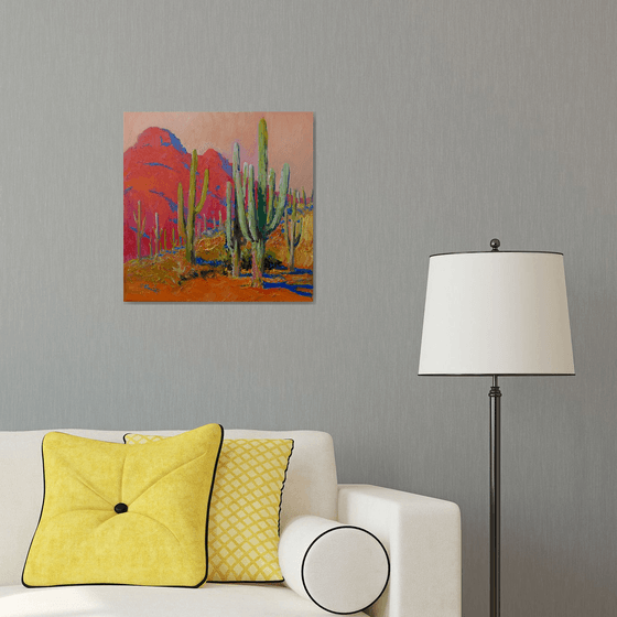 Evening. Saguaro Cactuses