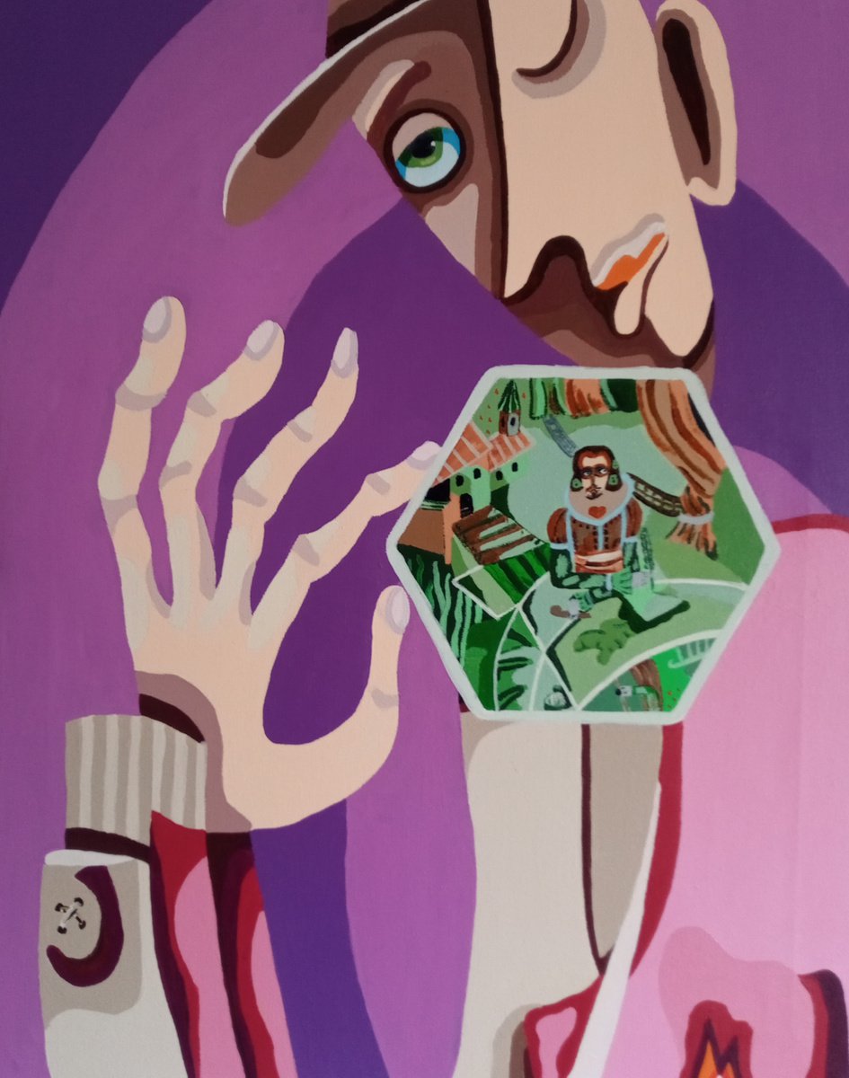 Naive Portrait Acrylic Painting By Corinne Hamer, 16 X 20, I Behold The Bard, Original Artwork