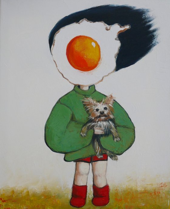 Egg girl with dog