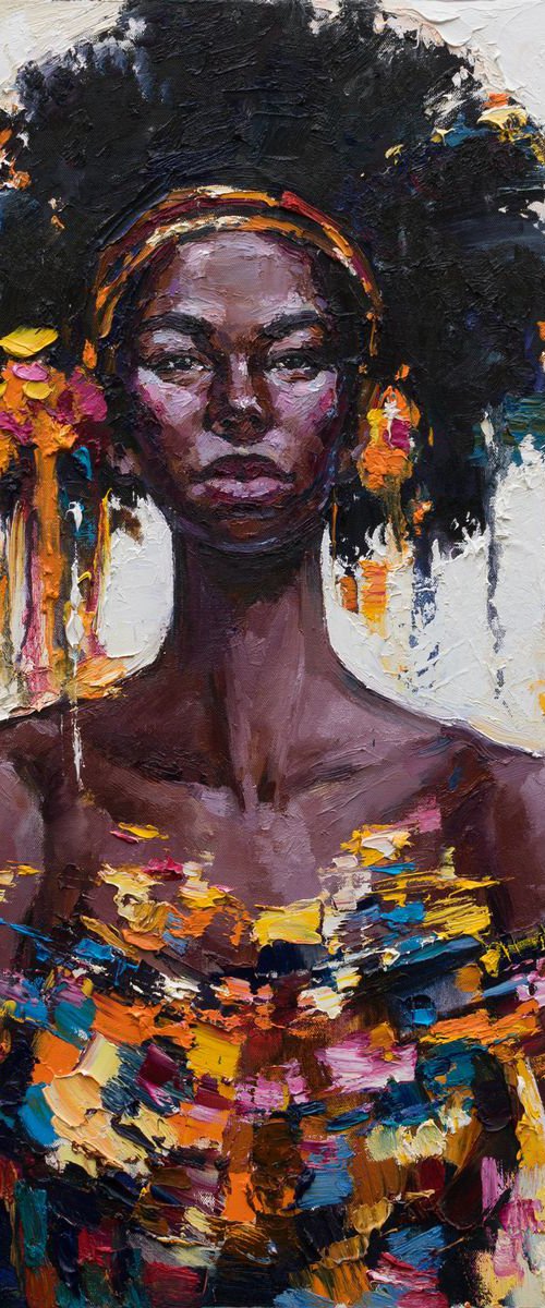 African Queen portrait painting  - Original oil painting by Anastasiia Valiulina