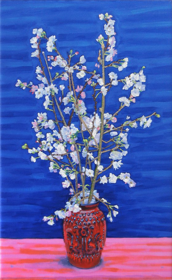 Flowering Cherry in a Red Vase