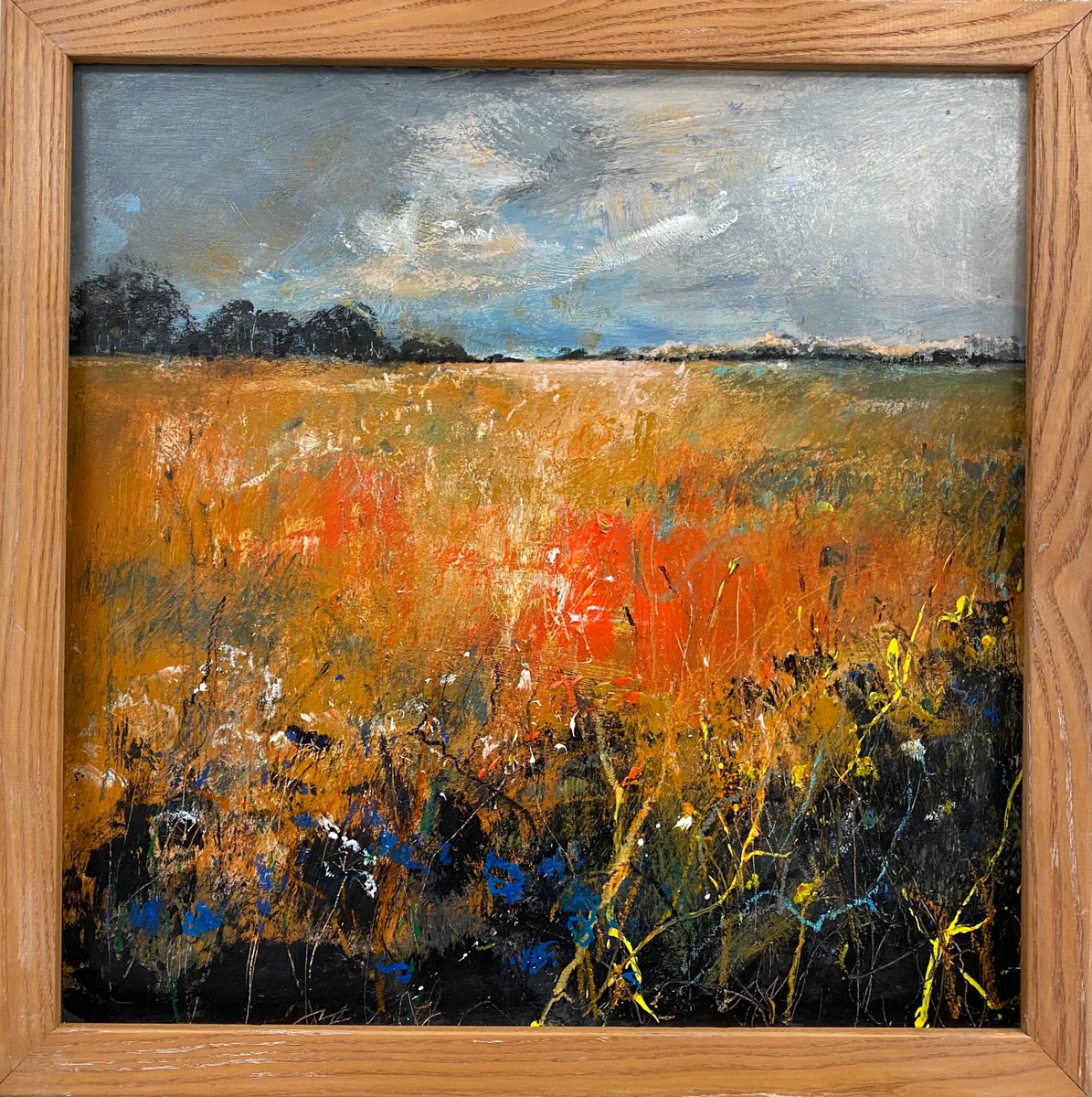 Orange Field with blue cornflowers (framed) by Teresa Tanner