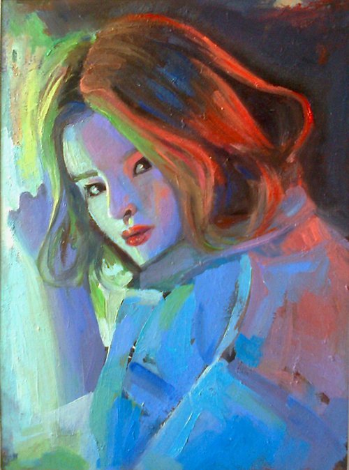 Portrait(oil painting, 28x38cm, paper) by Kamsar Ohanyan