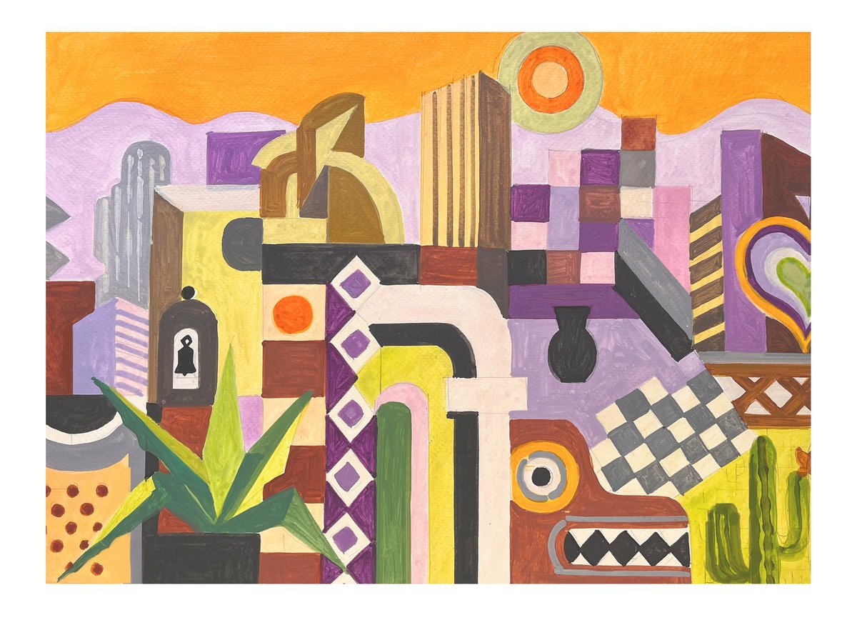 Urban And Pop Cityscapes Acrylic Painting By Andre Baldet, 17 X 13, Mexico_City-07, Original Artwork