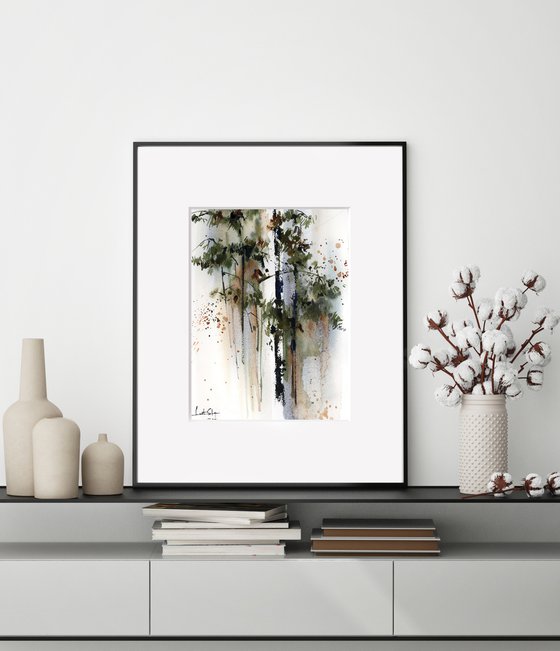 Pine Trees Landscape Watercolor Painting