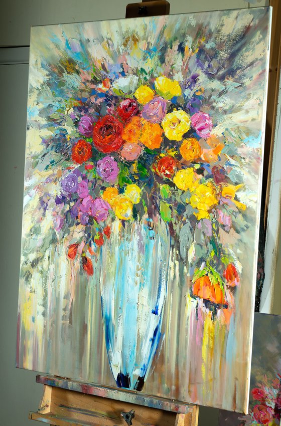 'Flowers in Blue Vase'