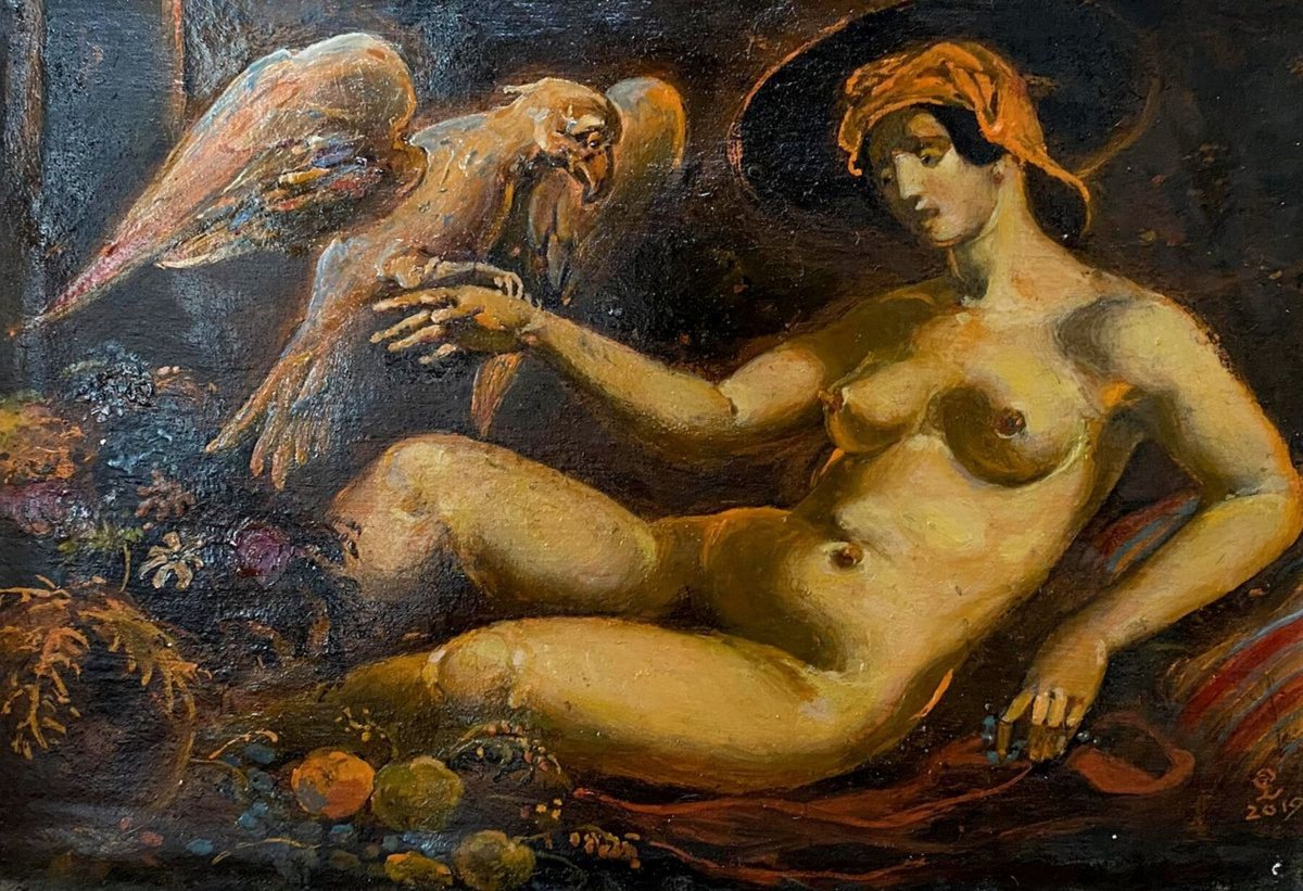 Impressionistic Animal Oil Painting By Oleg And Alexander Litvinov, 11 X 10", Bird, Original Artwork