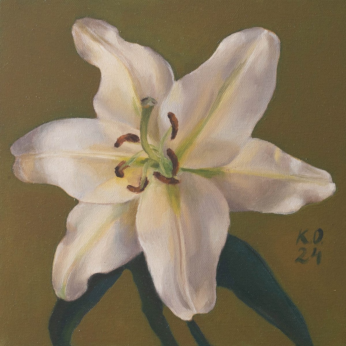 Impressionistic Botanical Oil Painting By Katsiaryna Ozdemir, 8 X 8", Lily, Original Artwork