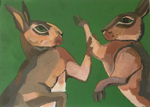 Boxing hares by Chihiro Kinjo