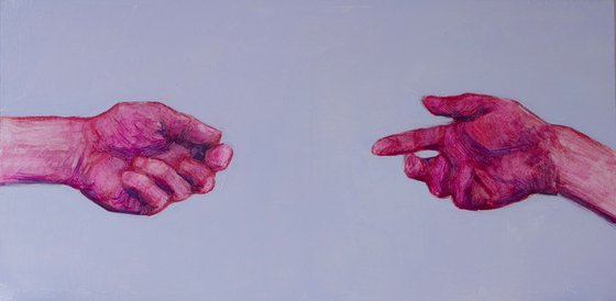 two pink hands on blue