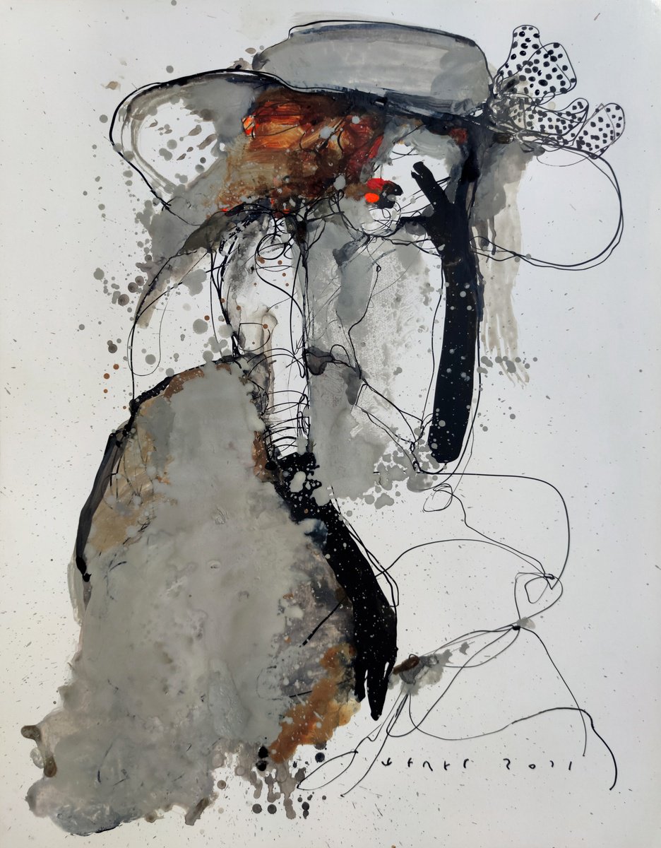 Expressive Portrait Drawing By Victor Sheleg, 16 X 20", Lady X, Original Artwork