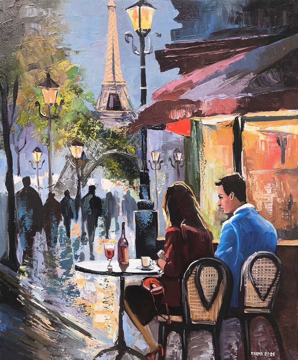 Impressionistic Cityscapes Oil Painting By Karine Harutyunyan, 20 X 24", Twilight In The City Of Love, Original Artwork