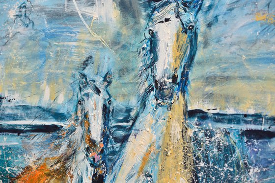 Horse painting - WE ARE FREE TO DELIGHT 200 x 180 x 4 cm Equine art by Oswin Gesselli