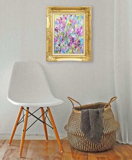 Irises Abstract Flower Meadow - Original Oil on Canvas 10 by 8" (25x20 cm)