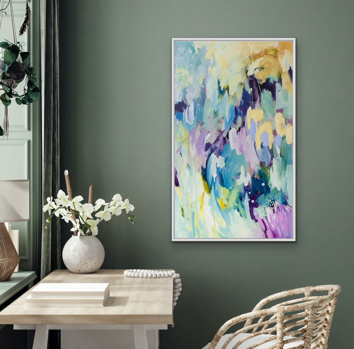 Abstract Painting By Chantal Proulx, 24 X 40, Voir Pousser, Original Artwork