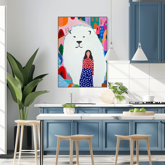 Woman and bear Colorful
