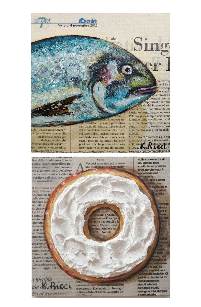 Impressionistic Still Life Oil Painting By Katia Ricci, 6 X 6", Food On Newspaper, Original Artwork