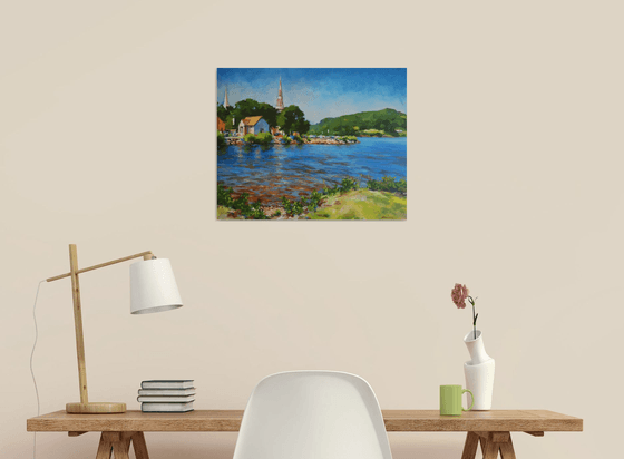 Mahone bay, original, one-of-a-kind acrylic on wide-edges canvas painting (16x20")