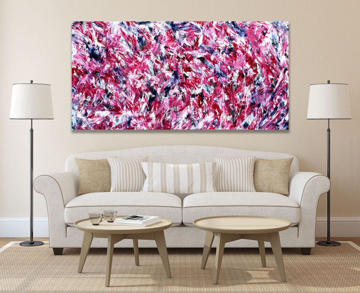 Organic Abstract Acrylic Painting By Estelle Asmodelle, 72 X 36, Red Concealment, Original Artwork