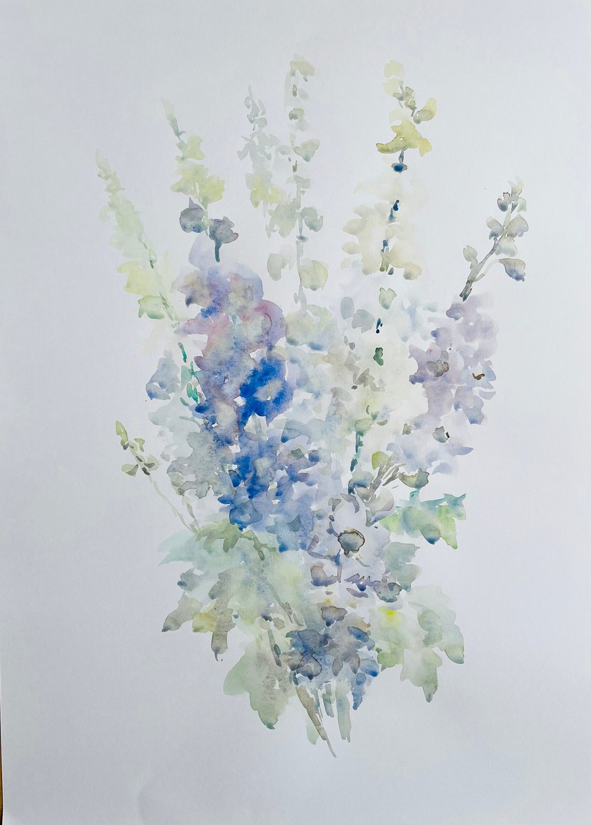 Impressionistic Watercolour , Blue Bells 19,7X27,5 In By Elena Klyan, 20 X 28, Artwork For Sale On Artfinder