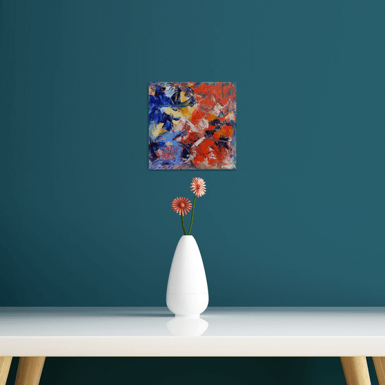 Abstract in blue and red. Palette knife.