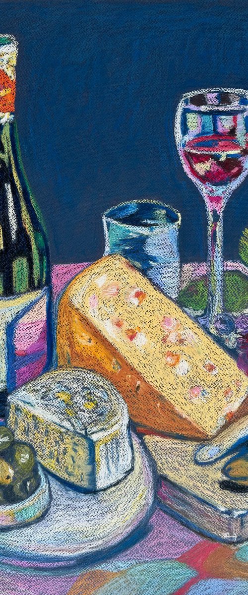 Wine and Cheese Still Life by Alina Timoshenko
