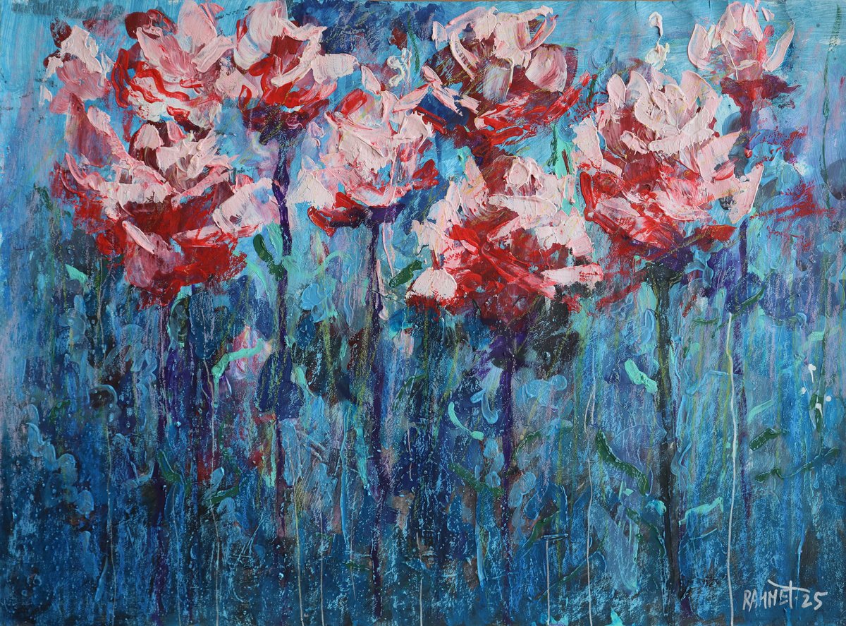Impressionistic Botanical Acrylic Painting By Rakhmet Redzhepov, 23 X 17", Fantasy With Flowers 295, Original Artwork