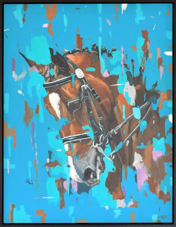 Abstract Realism Horse Art - Framed Oil Painting 94cm x 70cm