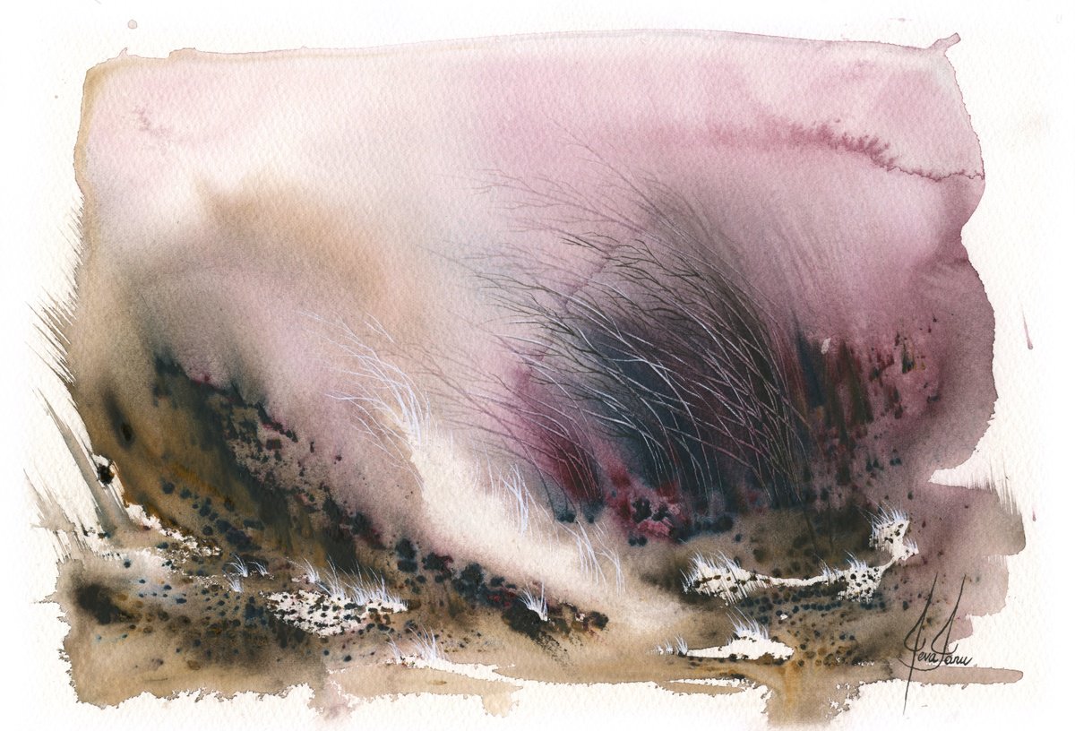 Impressionistic Landscape Watercolour By Ieva Janu, 11 X 7, Places Iii - Watercolor Meadow, Original Artwork