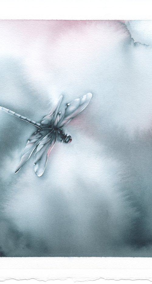 Glimpse V - Dragonfly Watercolor Painting by ieva Janu