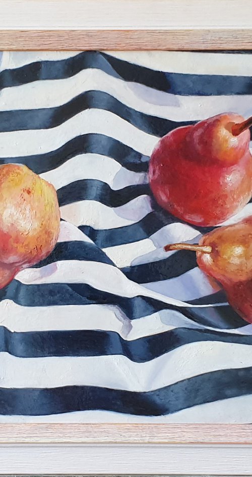 "Pears dream of the sea."   still life summer red pears liGHt original painting  GIFT (2020) by Anna Bessonova (Kotelnik)