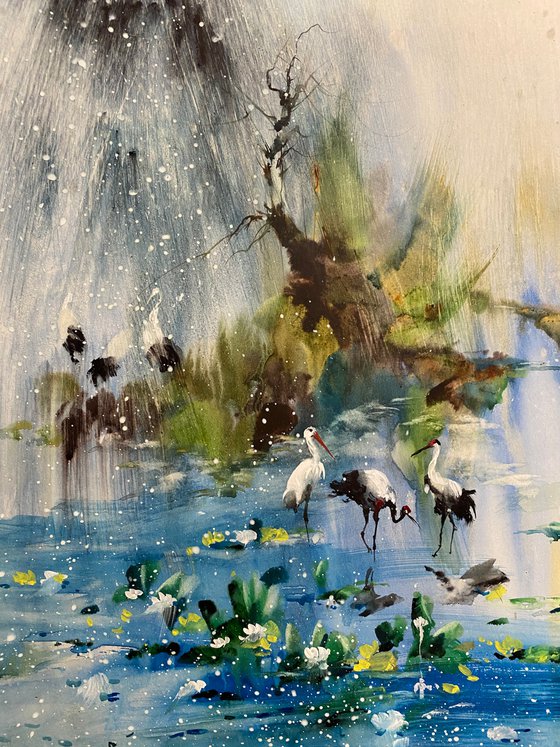 Sold Watercolor “Morning shower. Danube Delta” perfect gift