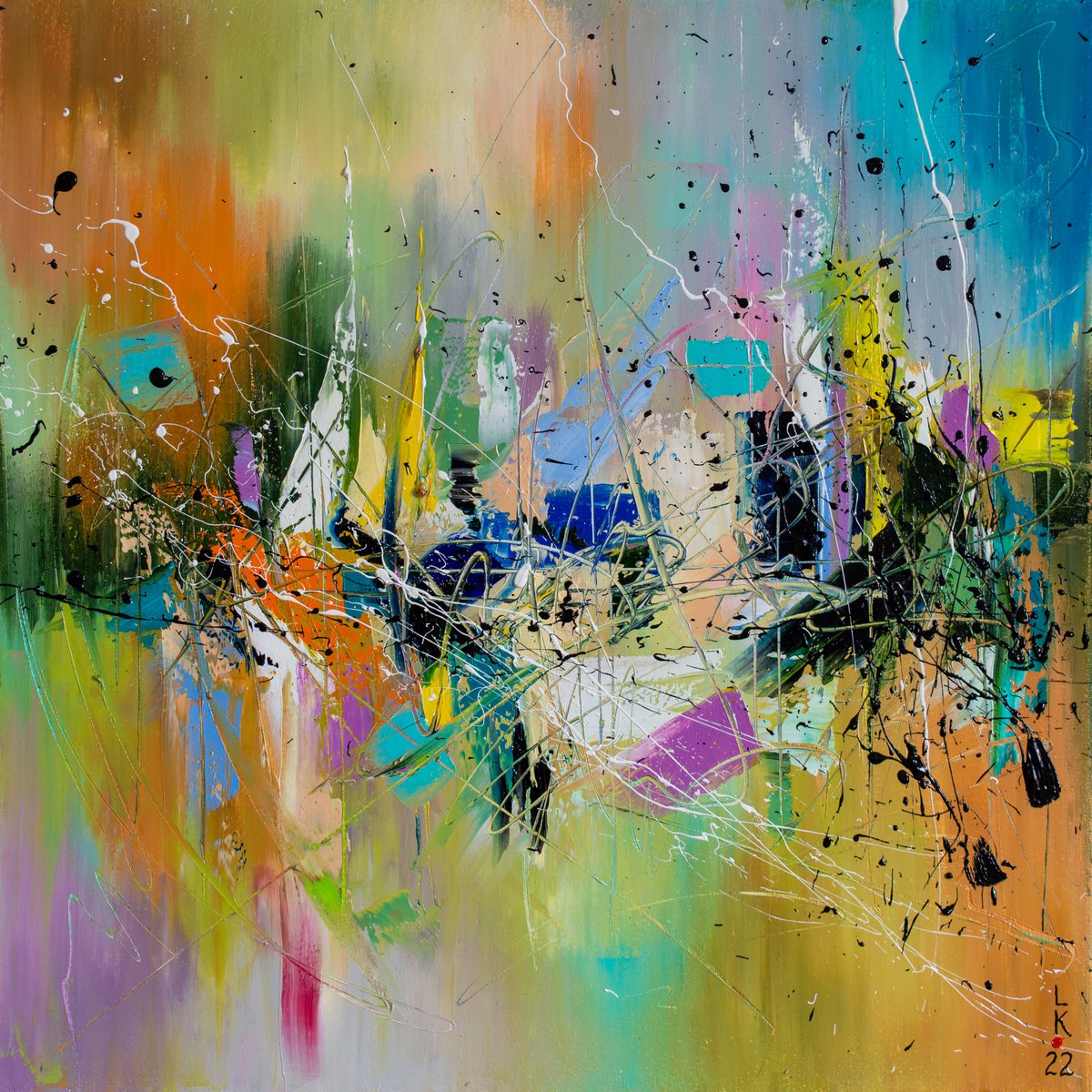 Abstract Oil Painting By Liubov Kuptsova, 20 X 20", Fun Fusion, Original Artwork