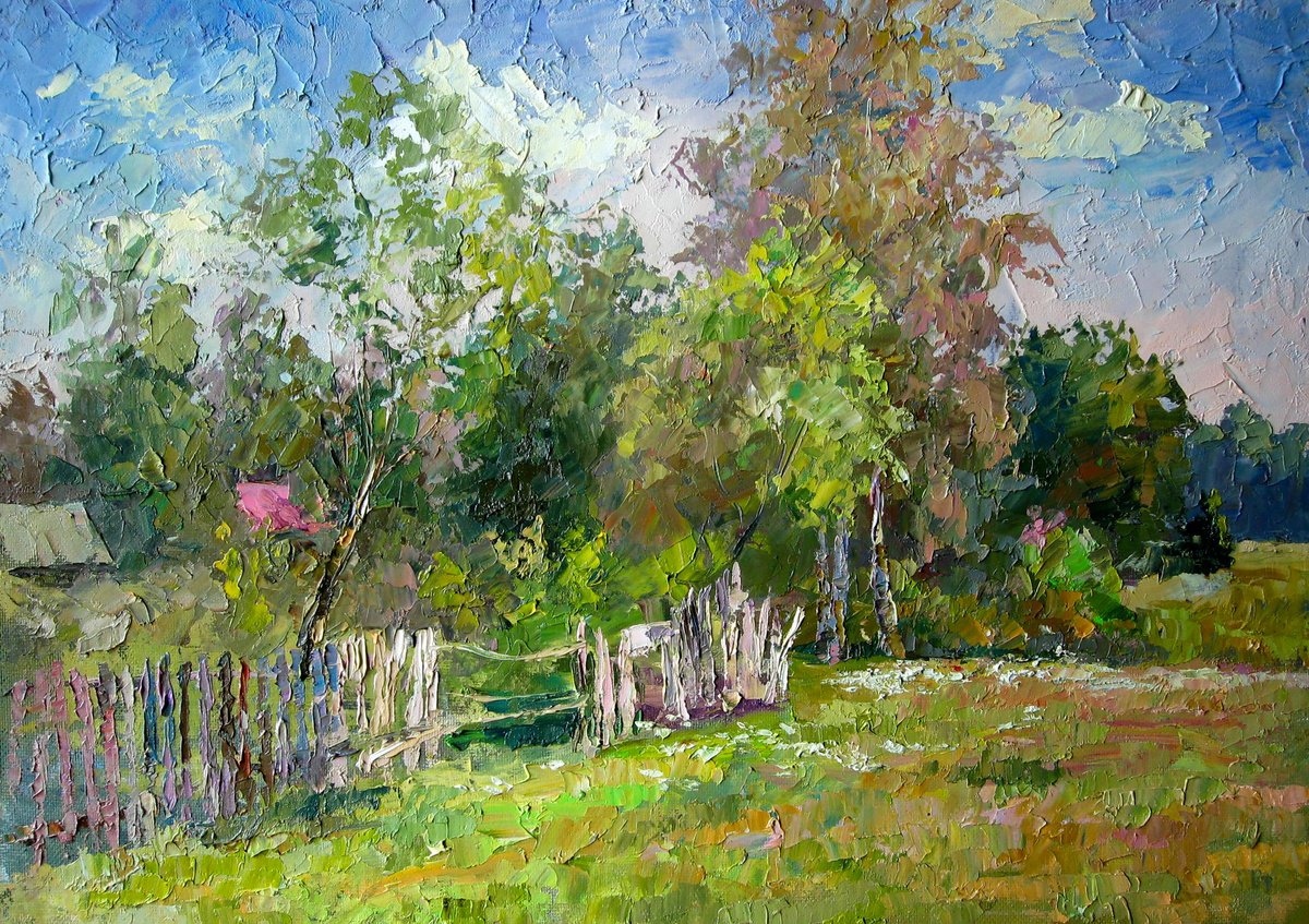 Impressionistic Landscape Oil Painting By Boris Serdyuk, 28 X 20, On The Outskirts, Original Artwork