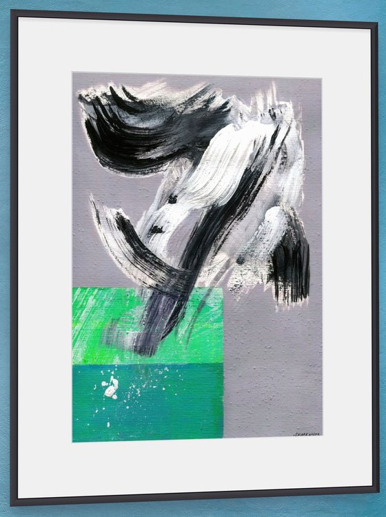 Bright Green Abstract on Gray