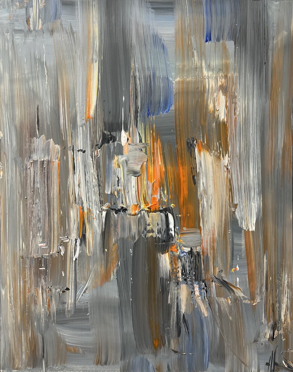 CITY GLOWS, abstract impressionist painting 45x56cm by Altin Furxhi