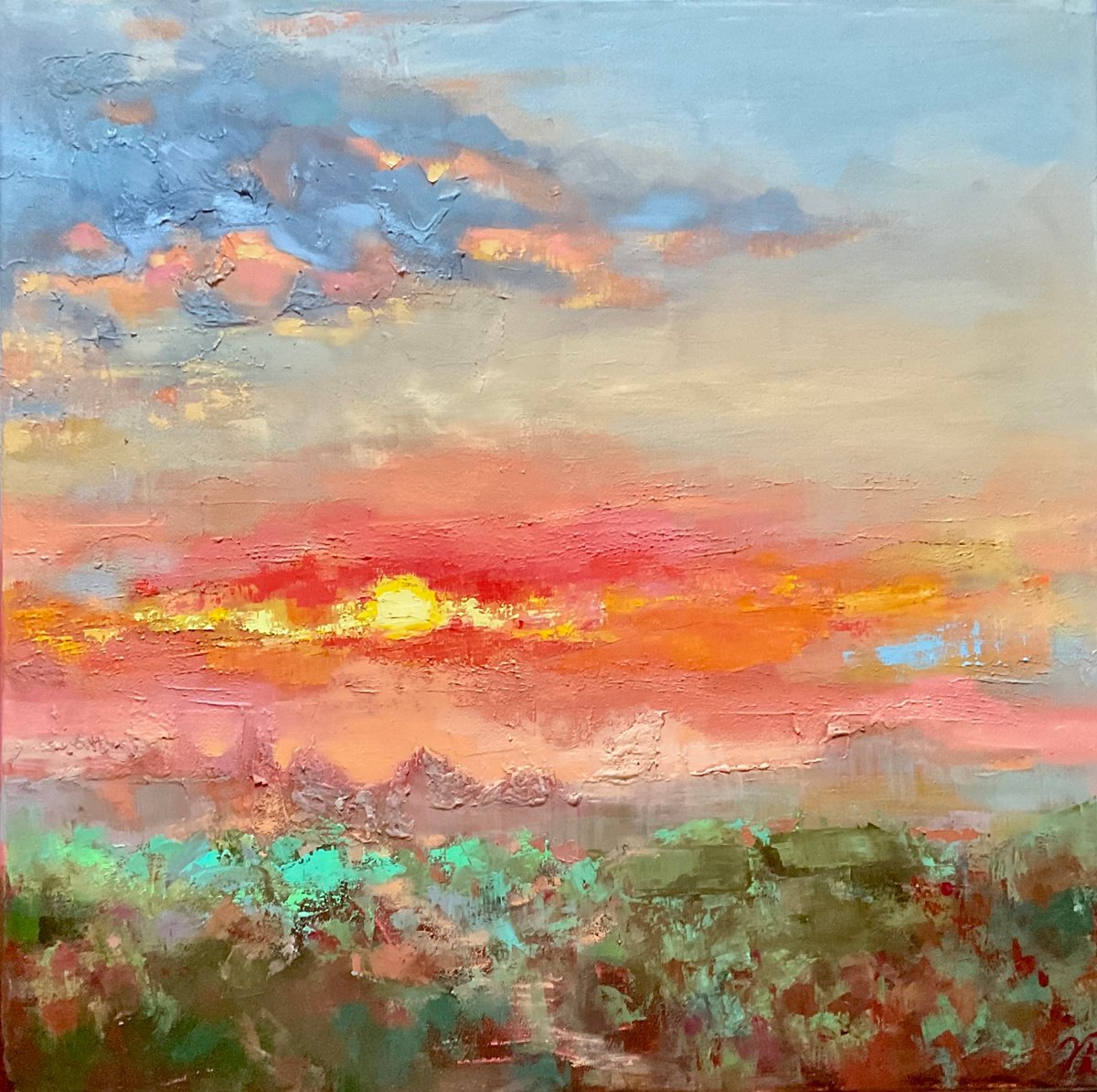 Abstract Landscape Oil Painting By Vera Klimova, 31 X 31", Solar Distances, Original Artwork