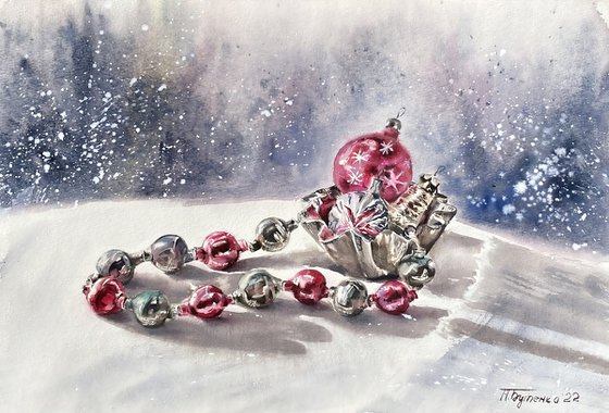 Vintage Christmas toys, original art