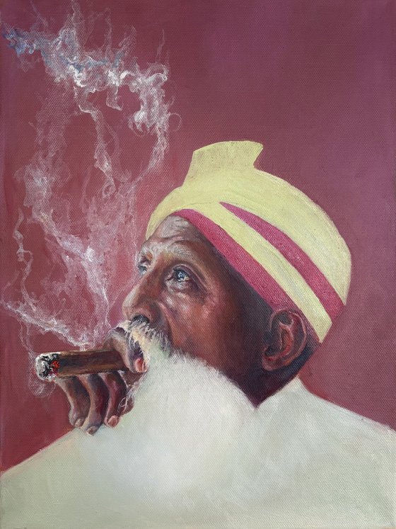 Smoking man in a turban