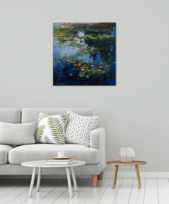 White Water Lilies - Impasto Original Oil painting