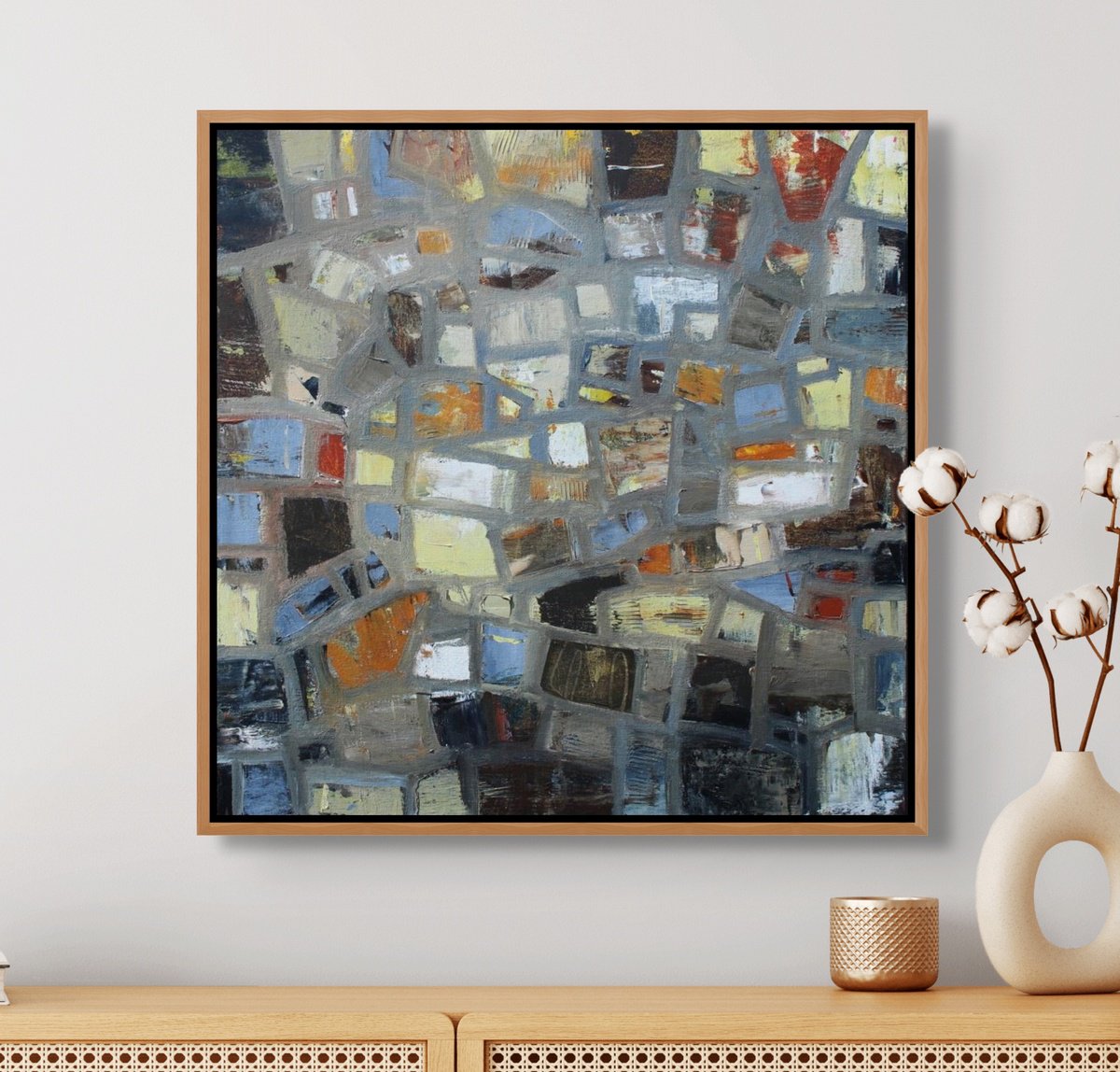 Geometric Abstract Acrylic Painting By Sage Mountain Studio, 24 X 24", Abstract In Earth Tones, Original Artwork