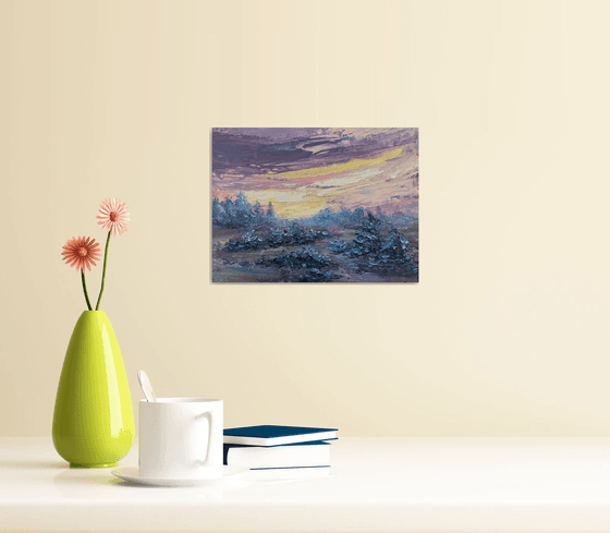 Sunset, small picture, postcard, gift.