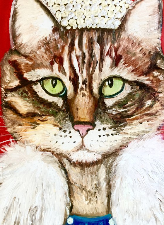 Cat La Queen FELINE ART.  Original oil painting for cat lovers