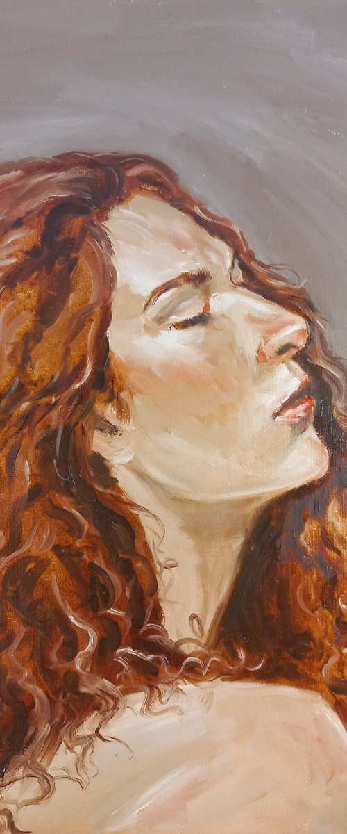 Woman oil portrait, etude, red hair, female painting by Tatiana Myreeva